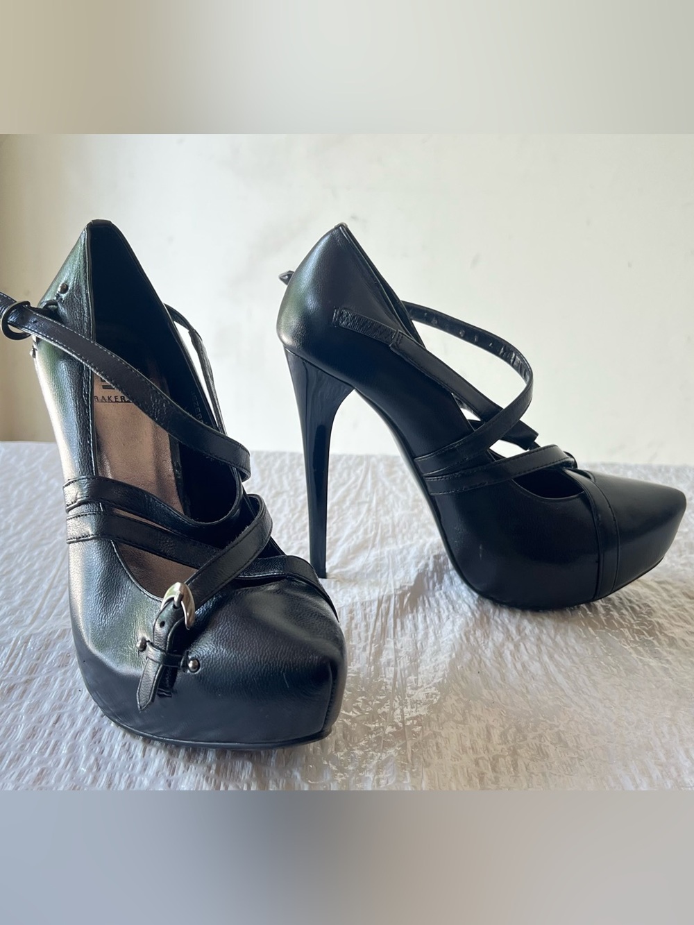Bakers Black Cross-Strap Platform Stiletto Heels - Picture 3 of 5